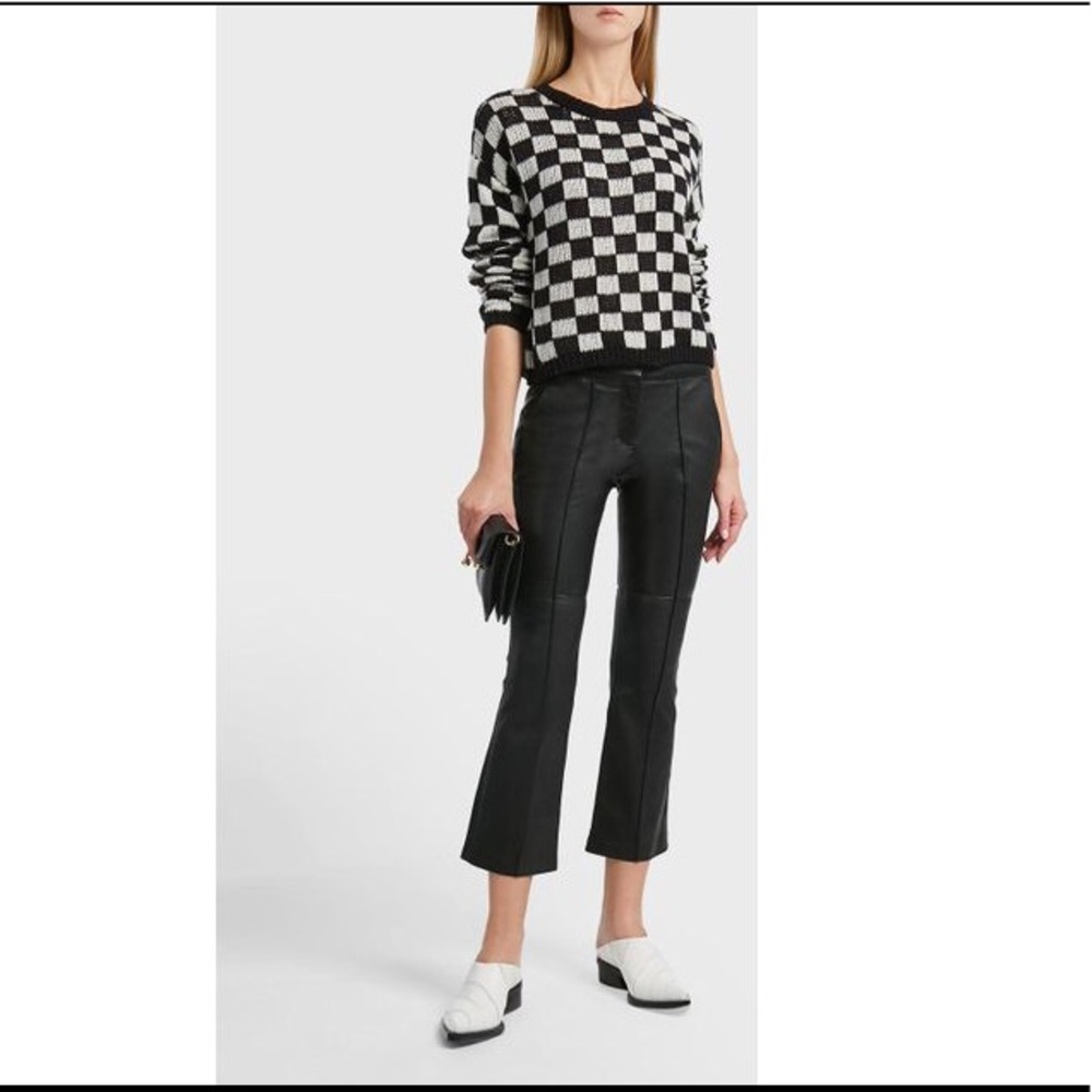 A.L.C. Evan Black Lambskin Leather High Rise Flare Crop Pants Size 8